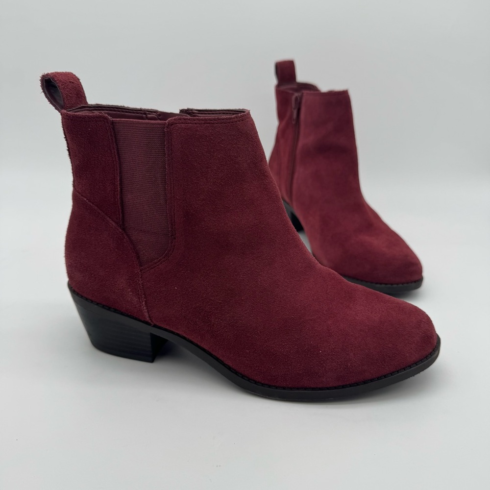 Vionic Roseland Shiraz Red Suede Leather Bootie Size 7.5